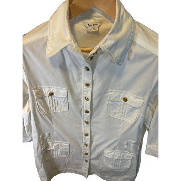 Appraisal White 3/4 Sleeve Button Up Utility Tunic Shirt Sz XL - Picture 3 of 9